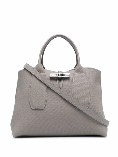 Longchamp Roseau Leather Tote Bag In Grau