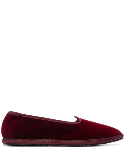 Vibi Venezia Grosgrain-trimmed Velvet Loafers In Red