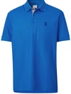 Burberry Men's Tb Eddie Polo Shirt W/ Check Detail In Vivid Cobalt