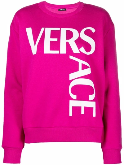 Versace Greca Logo-lettering Sweatshirt In Fuchsia