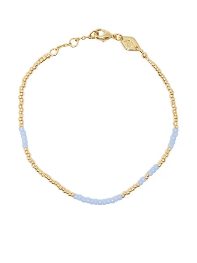 Anni Lu Asym 18ct Yellow Gold-plated Brass And Glass Bead Bracelet In Light Blue