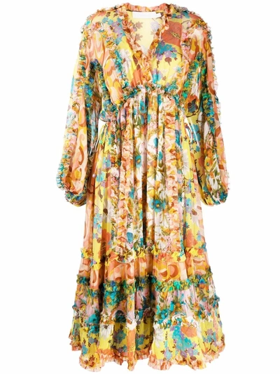 Zimmermann Estelle Silk Chiffon Midi Dress In Multicolor