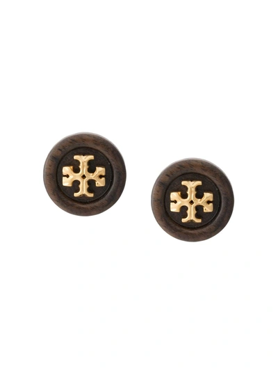 Tory Burch Roxanne Goldtone & Wood Button Clip-on Stud Earrings In Rolled Brass Dar