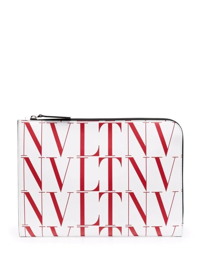 Valentino Garavani Vltn Logo-print Clutch Bag In Weiss