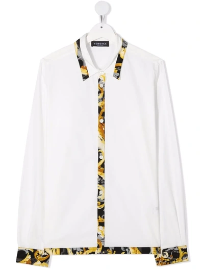 Versace Baroque-print Trimmed Cotton Shirt In 白色