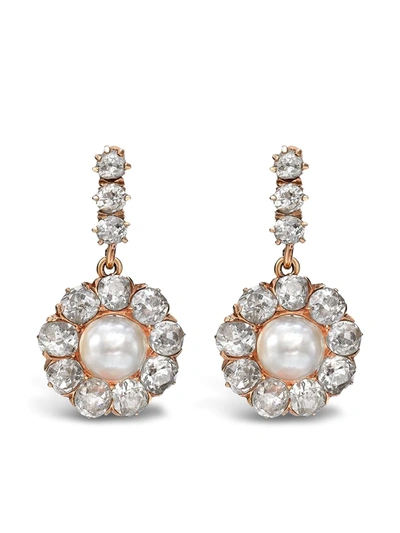 Pre-owned Pragnell Vintage 1837-1901 18kt Rose Gold Victorian Pearl And Diamond Earrings In 粉色