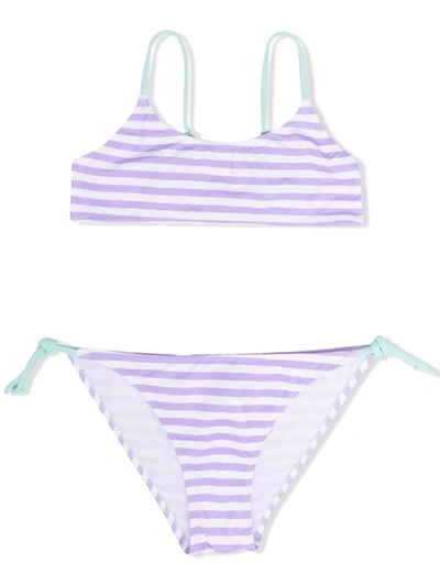 Mc2 Saint Barth Kids' Jaiden Stripe-print Embroidered Bikini Set In 紫色