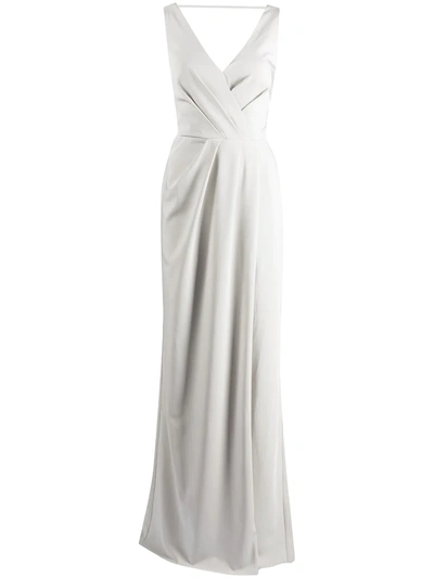 Marchesa Notte Bridesmaids Cowl-detail Floor-length Gown In Grau