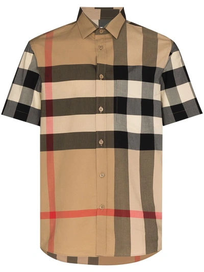 Burberry Men Cotton Shirt With Check Print In Multi