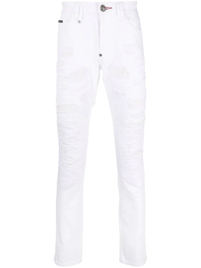 Philipp Plein Destroyed Straight-cut Jeans In White