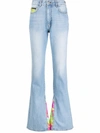 Philipp Plein Floral Insert Flared Jeans In Blau