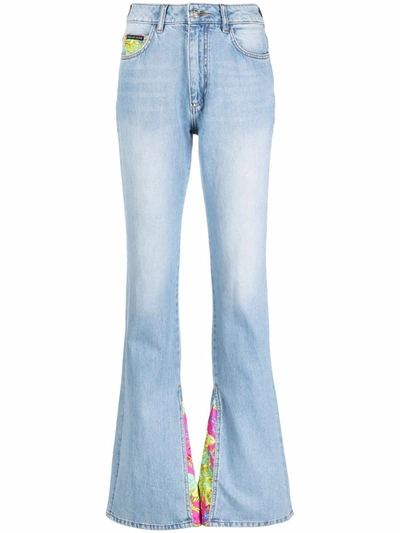 Philipp Plein Floral Insert Flared Jeans In Blau