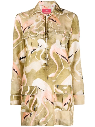 F.r.s For Restless Sleepers Flamingo Print Shirt Dress In Green