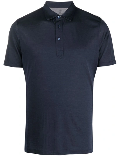 Brunello Cucinelli Short-sleeve Silk Polo Shirt In Blue