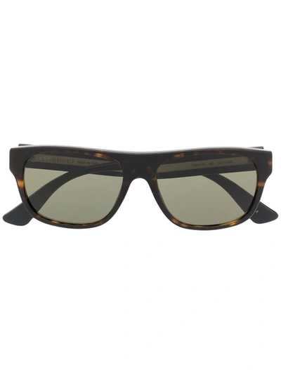 Gucci Sylvie Web Stripe Tortoiseshell Rectangle-frame Sunglasses In Brown