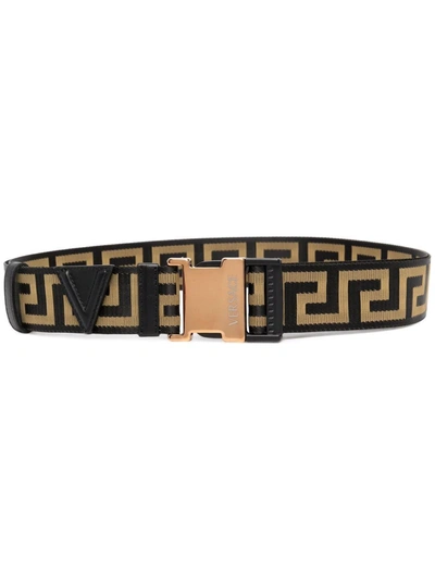 Versace Fabric Belt With Leather Profiles - Atterley In Brown