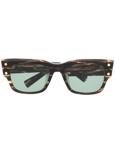Balmain Eyewear Marble-effect Sunglasses In Braun