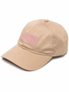 Ganni Logo Embroidered Organic Cotton Cap In Braun