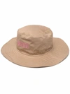 Ganni Logo Embroidered Organic Cotton Sun Hat In Braun