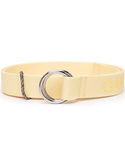 Ganni Logo Embroidered Belt In Yellow