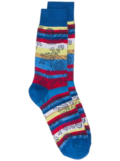 Etro Striped Paisley Socks In Blue