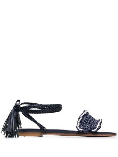 Redv Tassel-trim Straw Sandals In Blau