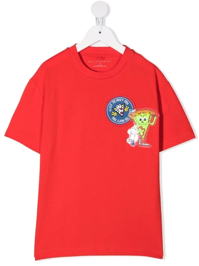 Stella Mccartney Kids' Pizza Badge T-shirt In Deep Red
