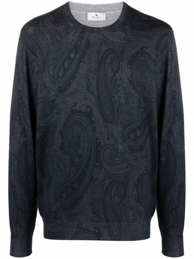 Etro Paisley-print Knitted Jumper In Black