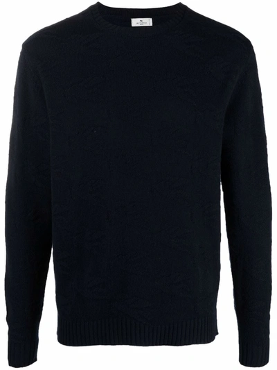 Etro Cashmere Blend Jumper With Allover Pegaso Logo In Blue