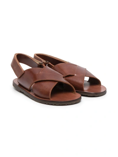 Pèpè Kids' Luca Crossover-strap Sandals In Brown