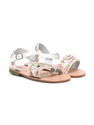 Pèpè Kids' Floral Embroidered Sandals In White