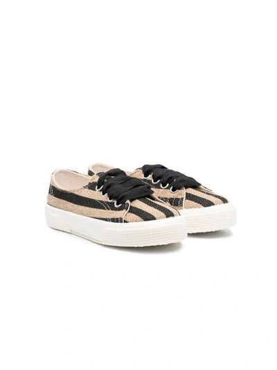 Pèpè Kids' Striped Lace-up Trainers In Black