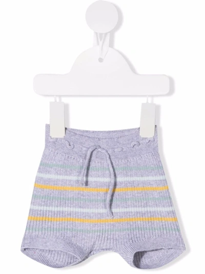 Knot Babies' Striped Ribbed-knit Shorts In Grey