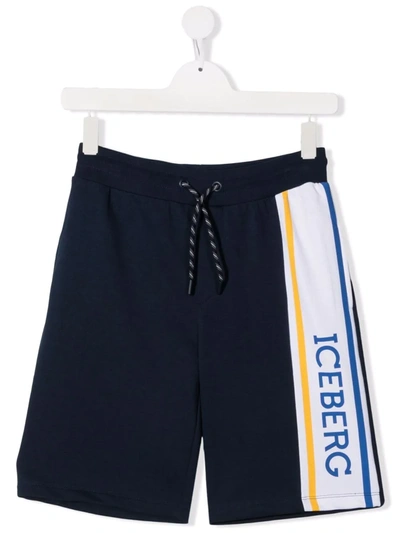 Iceberg Teen Logo-print Track Shorts In Blue