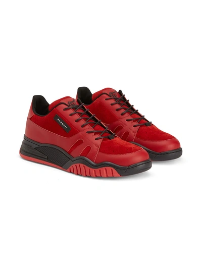 Giuseppe Junior Kids' Logo-patch Lace-up Sneakers In Red
