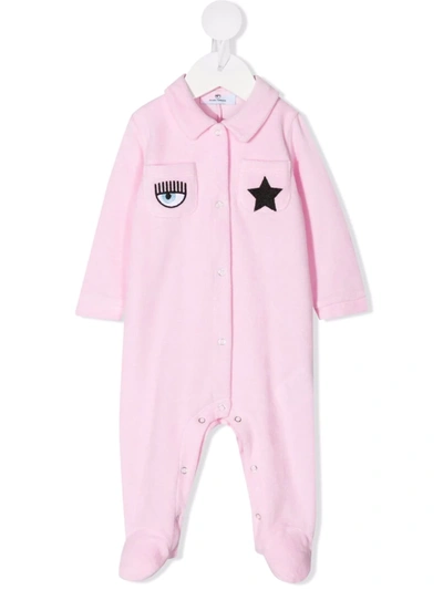 Chiara Ferragni Babies' Embroidered Eyestar Chenille Romper In Pink