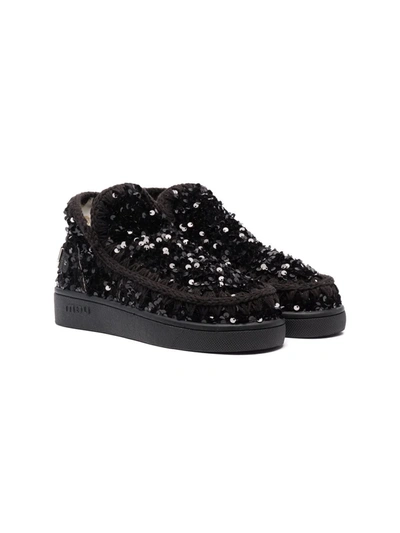 Mou Teen Sequin-embellished Ankle Boots In Black