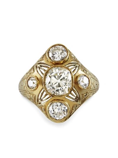 Pre-owned Pragnell Vintage 1837-1890 15kt Yellow Gold Victorian Diamond Cluster Ring