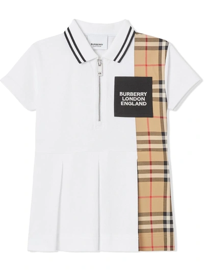 Burberry Babies' Vintage Check Polo领连衣裙 In White