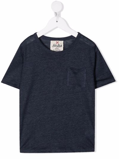 Mc2 Saint Barth Kids' Pocket-detail Linen T-shirt In 蓝色