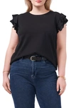 Vince Camuto Mixed Media Tiered Ruffle Sleeve Top In Black