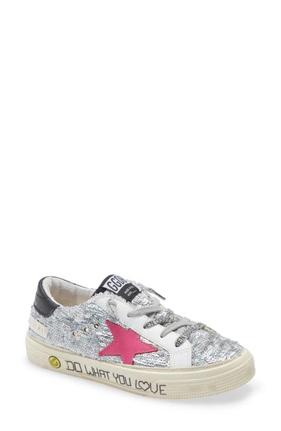 Golden Goose Deluxe Brand Unisex May Sequins Low Top Trainers - Toddler, Little Kid In Silver Pink Black