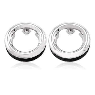 Burberry Leather Detail Grommet Earrings In Palladio / Black