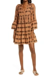 Elan Grecian Cover-up Dress In Camel/ Black Print