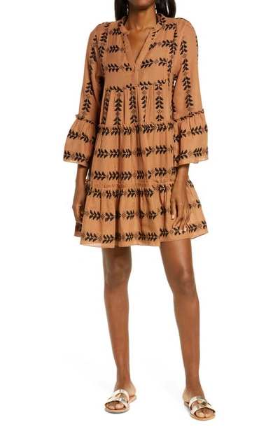Elan Grecian Cover-up Dress In Camel/ Black Print