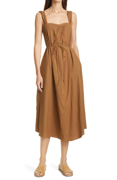 Vince Women's Tie-front Linen-blend Dress In Brown