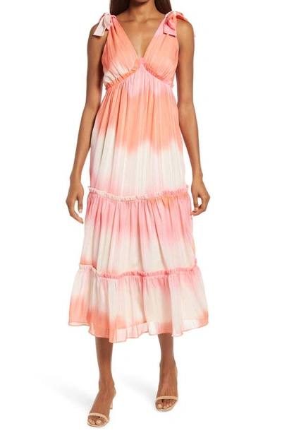 Adelyn Rae Tie Dye Chiffon Midi Dress In Coral Pink