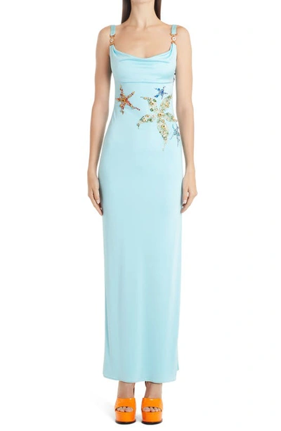 Versace Trsor De La Mer Crystal Embellished Maxi Dress In Light Blue |  ModeSens