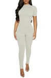 Naked Wardrobe Sweet T Funnel Neck Jumpsuit In Heather Grey