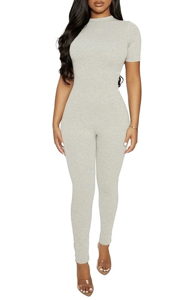 Naked Wardrobe Sweet T Funnel Neck Jumpsuit In Heather Grey